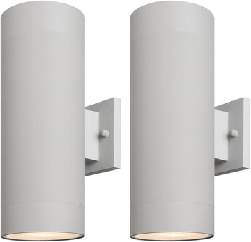 14" Modern Outdoor Porch Light Patio Light in 2 Lights with Aluminum Cylinder and Tempered Glass Cover Waterproof Wall Sconce 2 Pack (Matte Gray)