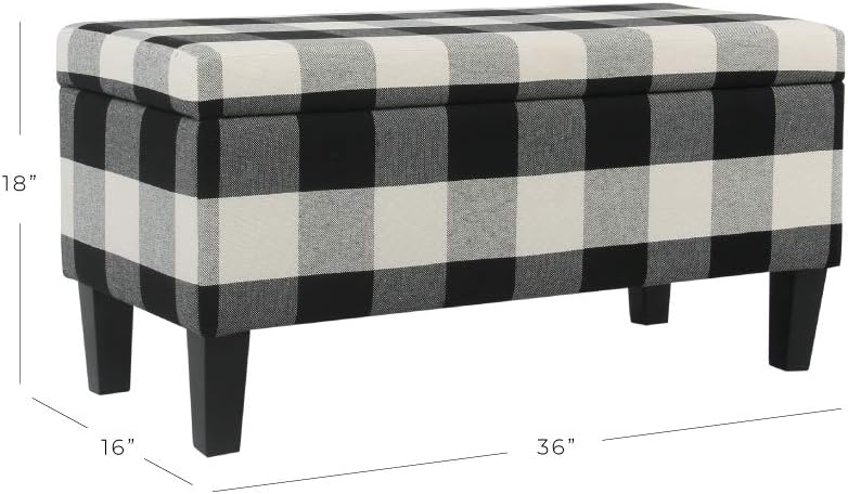 36" Storage Ottoman Bench with Hinged Lid - Black Buffalo Plaid