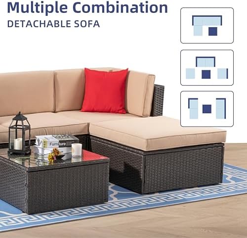 5-Piece PE Rattan Outdoor Patio Furniture Set | Beige All-Weather Resistant for Patio, Garden & Porch