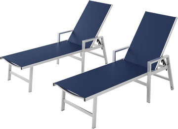 Patio Chaise Lounge Chair Outdoor Set of 2 with Wheels&Armrests, Aluminum Pool Lounge Chairs Five-Position Adjustable