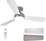 Ceiling Fans with Lights, 42 inch Low Profile Ceiling Fan with Light and Remote Control, Flush Mount, Reversible, 3CCT, Dimmable, Noiseless, Nickel Ceiling Fan for Bedroom, Indoor/Outdoor Use A102-B0C61J8S1Z