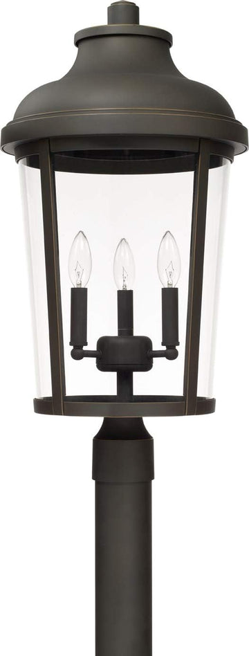 Dunbar Clear Glass Outdoor Post/Pier Mount, 3-Light 180 Total Watts, 25" H x 13" W, Oiled Bronze