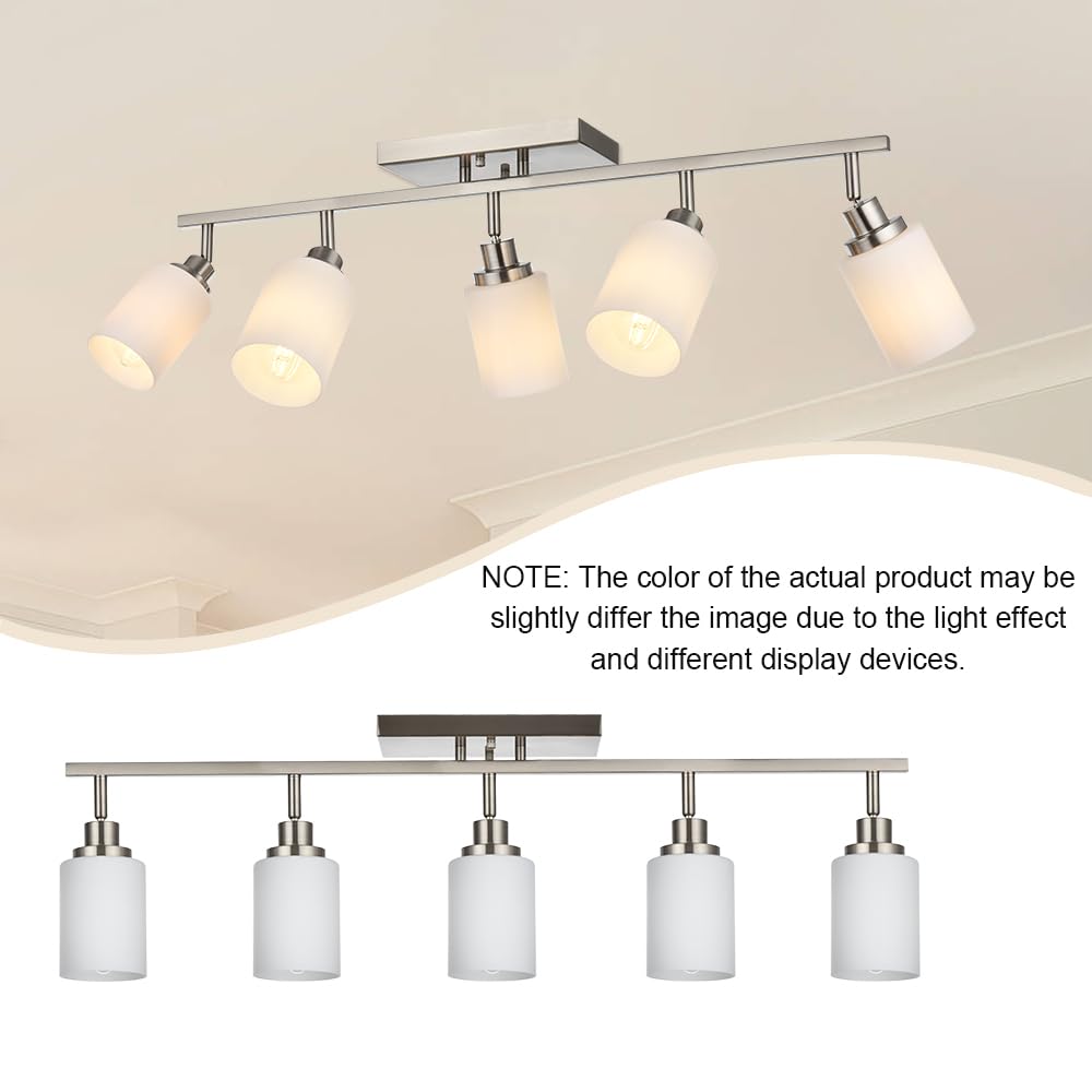 Complete Track Lighting Kits in Brushed Nickel, Modern Spotlight Ceiling Lighting with Opal White Glass, E26