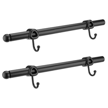 Valet Rod for Closet Pull Out with Hooks, Easy To Install (Black/2 Pack, 14 Inch)