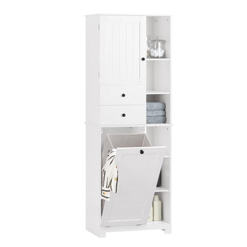 Tilt Out Laundry Hamper Cabinet, Tall, 23.6 x 14.6 x 67.3 in, White