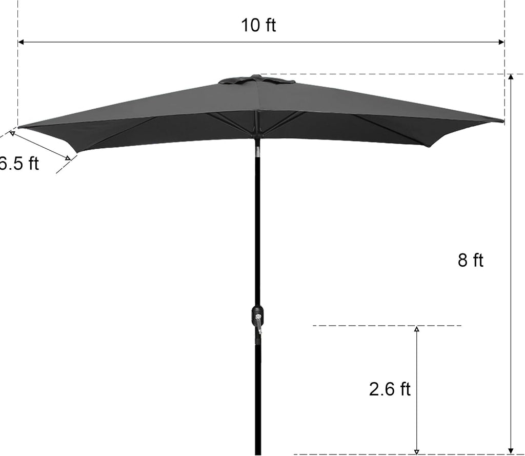 Rectangular Patio Umbrella, Table Market Umbrella with Tilt and Crank, Outdoor Umbrella Pool and Beach - Light Blue