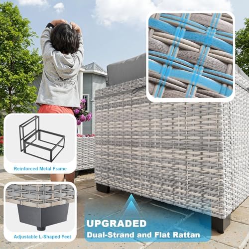 7-Piece Wicker Outdoor Patio Furniture Set | Grey All-Weather Resistant with Thick Cushions for Backyard, Garden & Porch