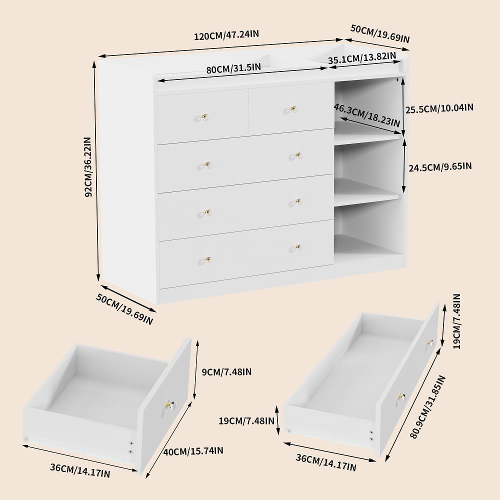 Diaper Changing Station Baby Nursery Dresser Changing Table with 5 Drawers