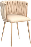 Woven Velvet Dining Chairs Set of 2, Upholstered Accent Chairs with Gold Metal Legs, Modern Dining Room Chairs