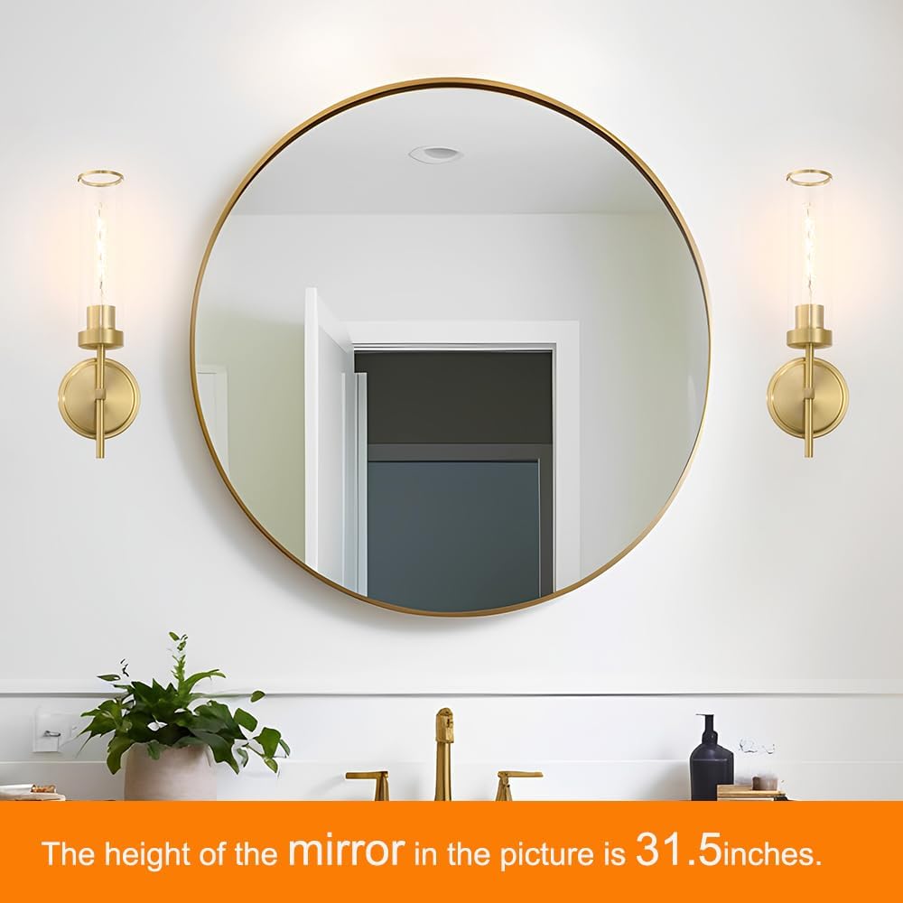 Gold Bathroom Wall Sconces Set of 2, Modern Wall Sconces Set of Two Hardwired, Bathroom Vanity Light Fixtures with Clear Glass, Gold Wall Mounted Lights for Living Room Corridor Mirror Bedroom Stairs