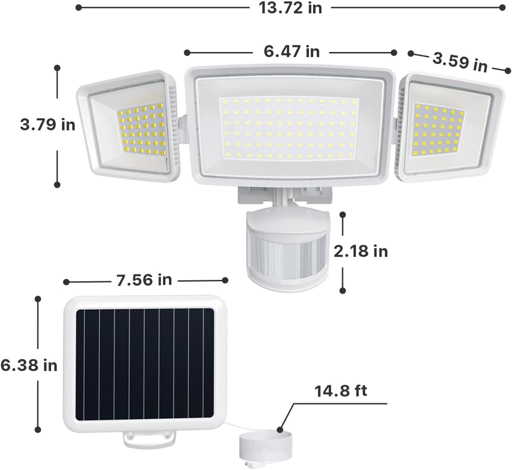 5 Motion Sensor Modes Solar Security Light, 1800LM 270° Wide Angle 3 Heads LED Flood Lights, IP65 Waterproof Wall