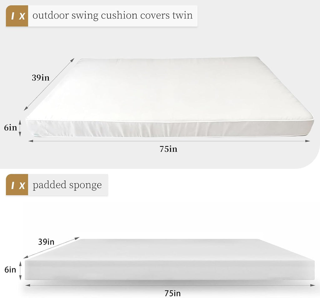 Twin Size Porch Swing Day Bed Cushion Set Include Mattress with Cover,Patio Hanging Daybed Indoor Cushions Set