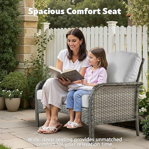 4-Piece Wicker Outdoor Patio Furniture Set - Conversation | Gray All-Weather Resistant for Backyard, Garden & Porch