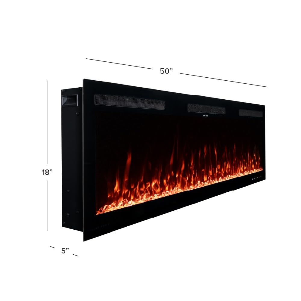 Vibrance 50 Inch Smart Linear Electric Fireplace Insert - Recessed or Wall-Mount, LED Multi-Flame Colors, Alexa/WiFi