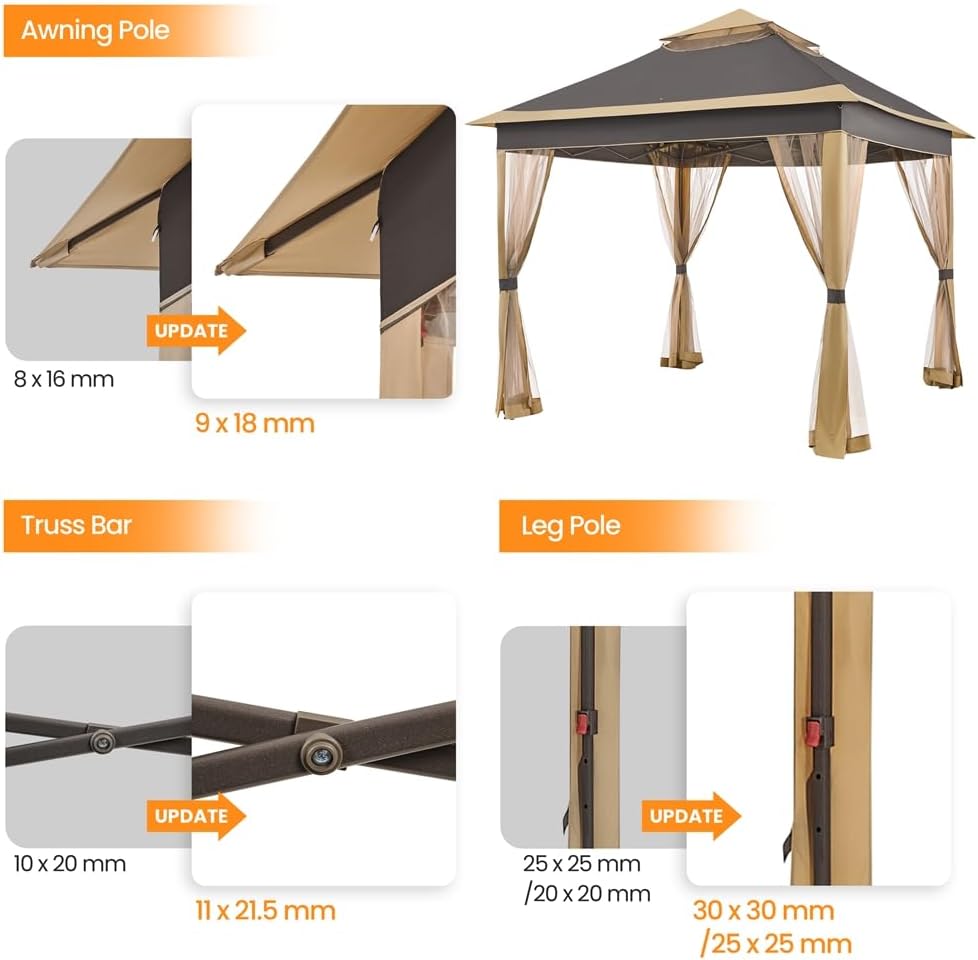 11x11 Pop Up Gazebo Outdoor Canopy Shelter, Instant Patio Gazebo Sun Shade Canopy Tent with 4 Sandbags