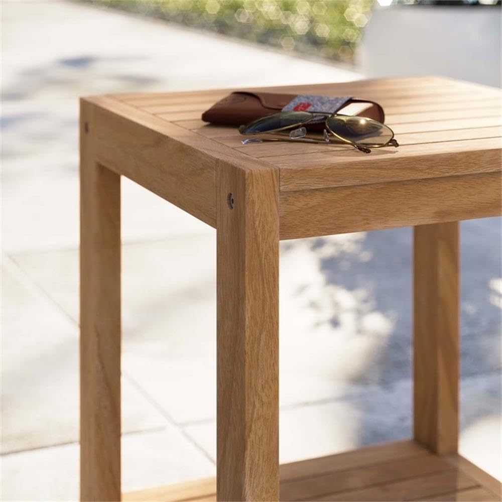 Carlsbad Modern Teak Wood Outdoor Patio Side Table in Natural