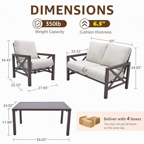4-Piece Metal Outdoor Patio Furniture Set for Patio, Garden & Porch