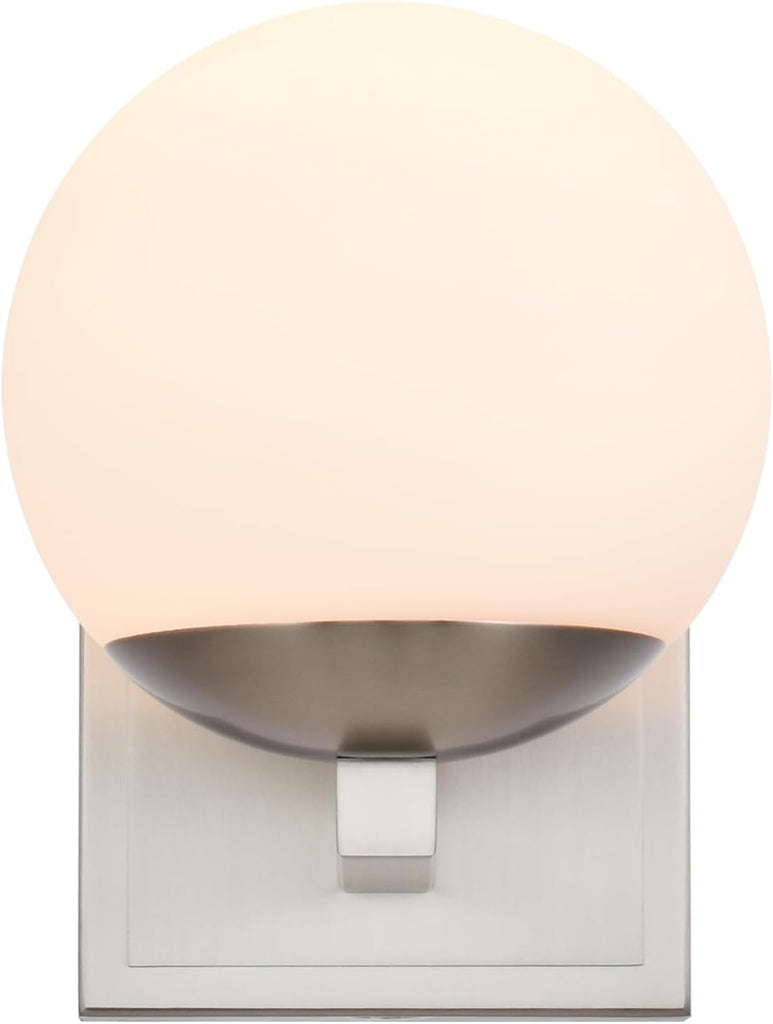 Brshed Nickel Wall Sconce Light, Modern Sconces Wall Lighting, 1 Light Globe Bathroom Vanity Lighting with Opal Glass