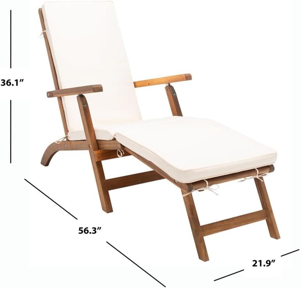 Outdoor Palmdale Chaise Lounge Chair - Brown & Beige - Solid Wood with Cushion - Deck-Chair Design - Ideal, 21.9"W