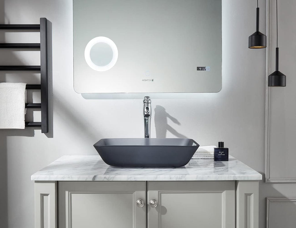 Europea GreyTempered Deco Glass Vessel Bathroom Sink in Grey Transparent Matt | Top Mount Sinks Above Countertop