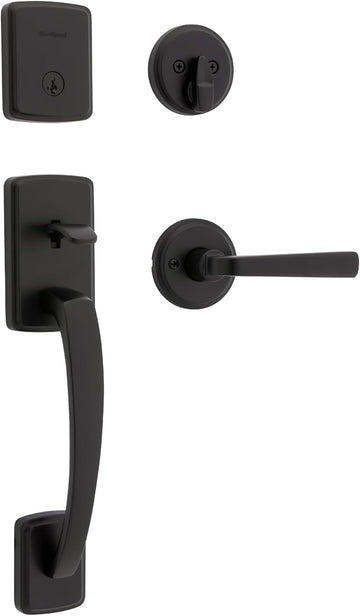 Brentford Front Door Lock Handle and Deadbolt Set, Entry Handleset with Trafford Reversible Lever, Matte Black - Door Handleset