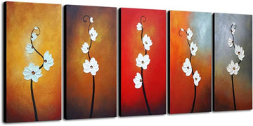 Colorful Flowers Oil Painting on Canvas Wall Art Ready to Hang Bedroom Home Decoration Modern 5 Piece 100% Hand
