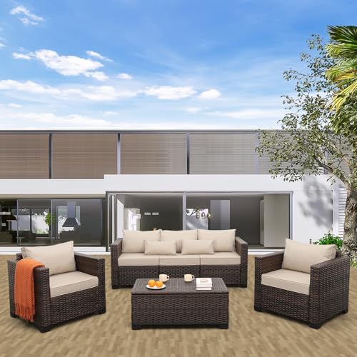4-Piece Wicker Outdoor Patio Furniture Set | Khaki for Patio, Garden & Porch