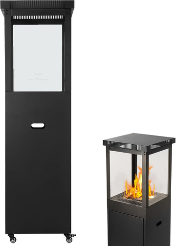 Outdoor Propane Heater: Standing Gas Heater With Glass Panel Lockable Wheels, 41,000 Outdoor Heating Burner Garden