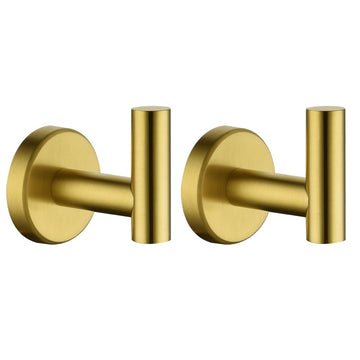 Bathroom Towel Hook Brushed Gold, Brass Coat Robe Clothes Hook Kitchen Garage Wall Mounted (Pack of 2), SUS 304