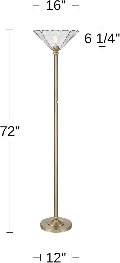Harmony 72" High Antique Brass and Cast Glass Torchiere Floor Lamp