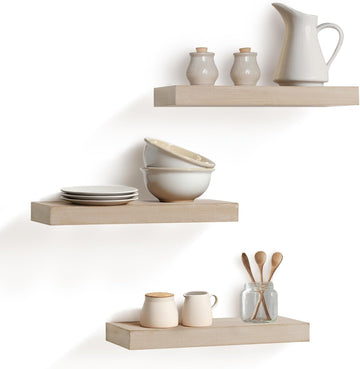 Floating Shelves, Wall Mounted Set of 3 Rustic Wooden Ledge Shelves Decorative - Sleek Design, Sturdy and Easy to