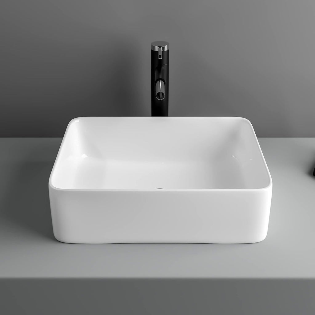 19"x15" Vessel Sink Rectangule Bowl Sinks for Bathrooms White Vessel Sink Above Counter Rectangular Ceramic Vessel