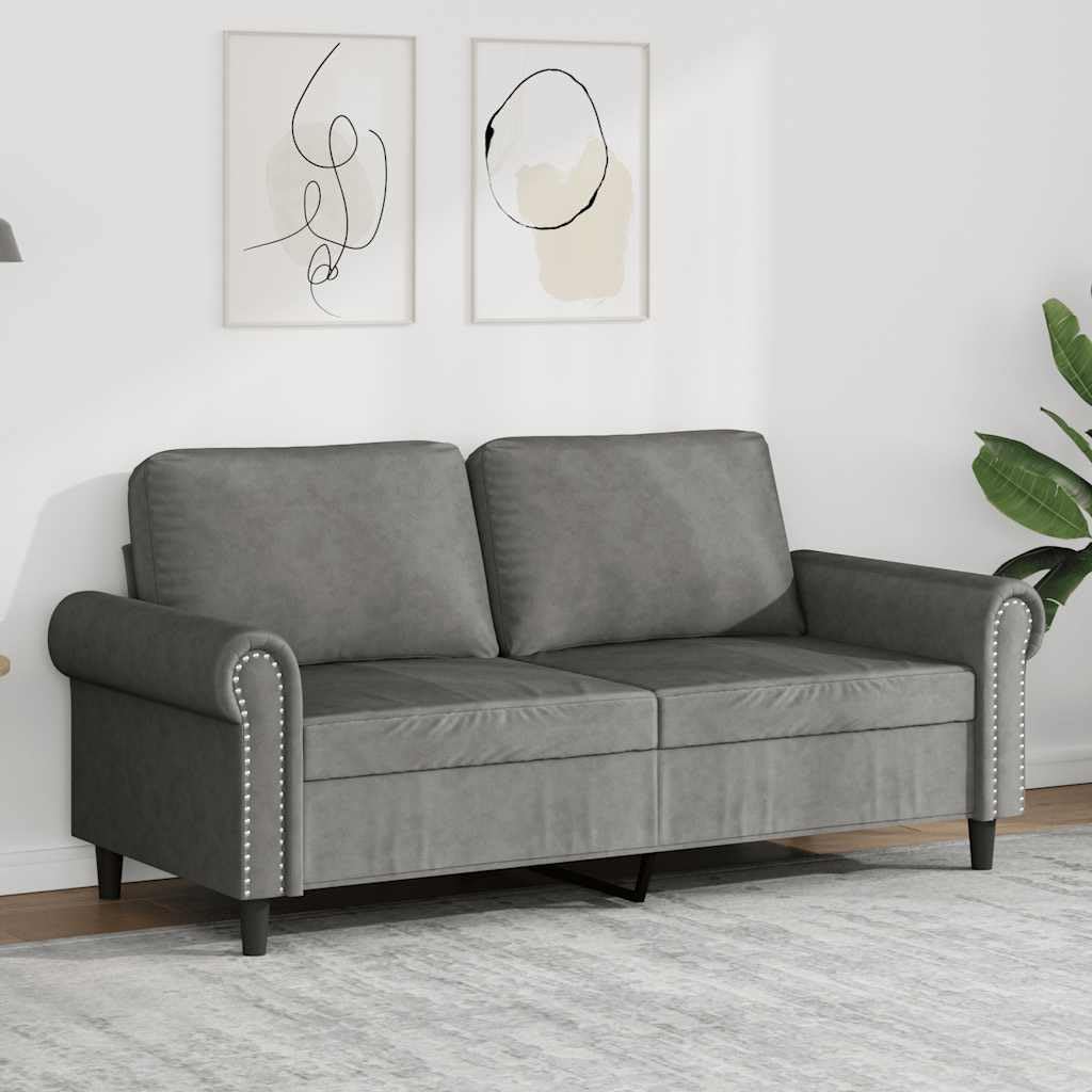 55.1 Inch Velvet 2-Seater Sofa Dark Gray , Small Couch with Metal Frame and Thick Padded Seats Armrests Back Pillows