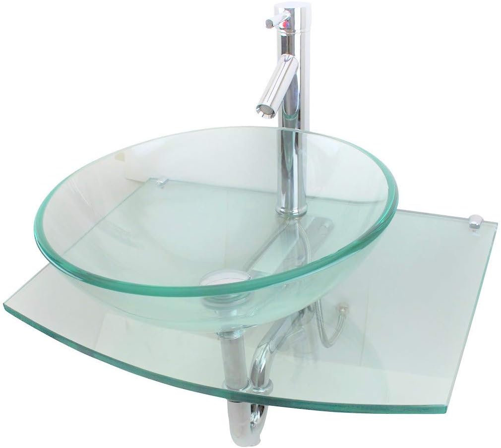 Halo Glass Wall Mount Bathroom Sink 23 3/4 in. Tempered Glass Round Wall Hung Vessel