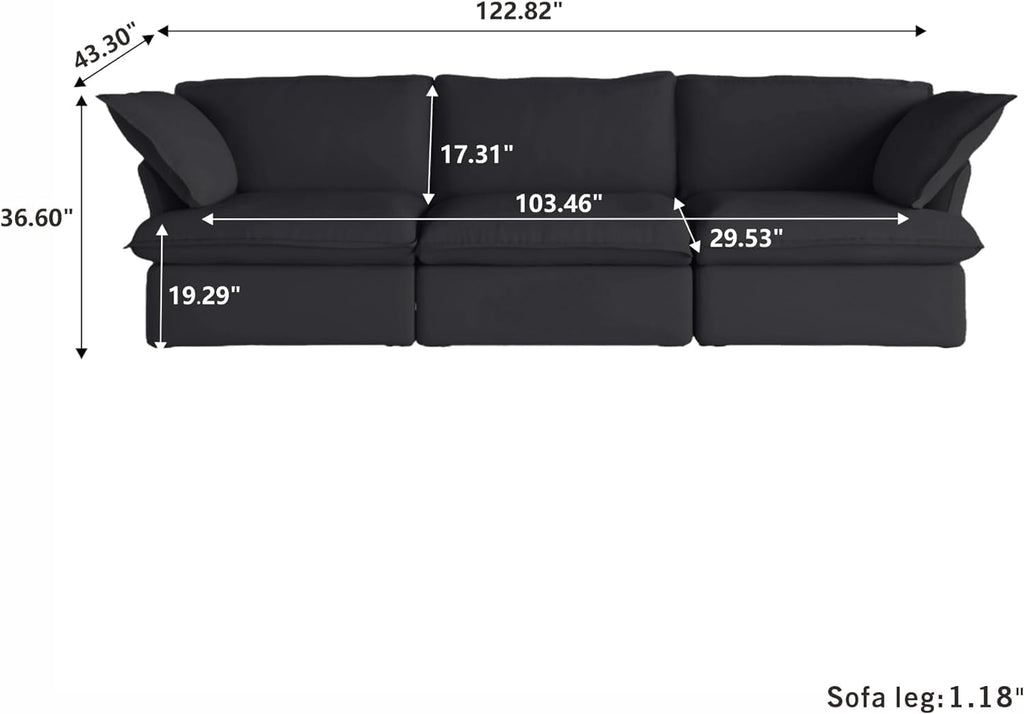 122.82" Cloud Modular Sectional Sofa 3 Seats for Living Room, Comfy Convertible Sectional Sofas Couches, Cushion Covers Removable, Two Corners and One Middle Sofa for Living Room (Black)