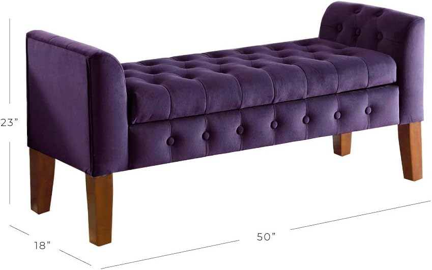 Velvet Tufted Storage Bench Settee with Hinged Lid, Purple 50" x 18" x 23"