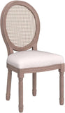 French Farmhouse Dining Chairs Set of 4, Upholstered Rattan Dining Chairs with Curved Backrest and Carved Solid Wood Frame for Dining Room or Restaurant