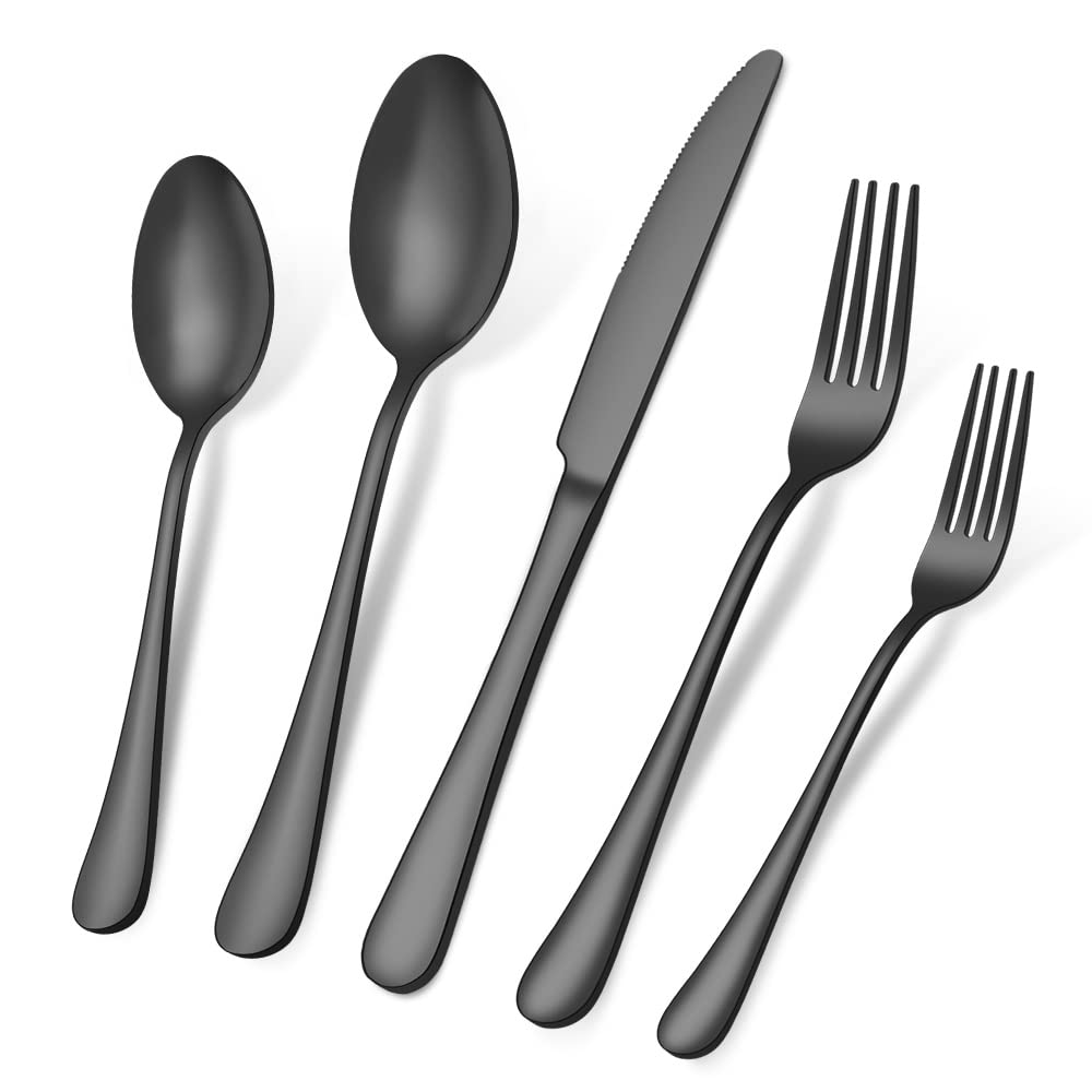 Black Silverware Set, 20-Piece Flatware Set Service for 4
