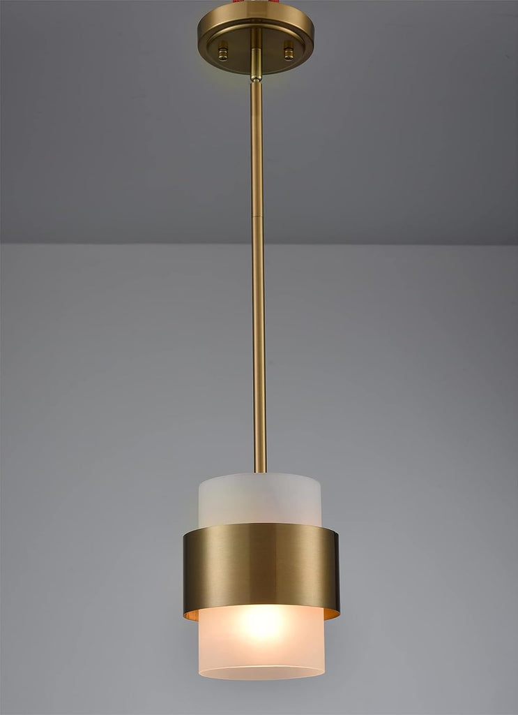 Modern Gold Mini Pendant Light with Frosted Cylinder Shade | E26 Adjustable Hanging Rod, Dimmable Compatible Indoor