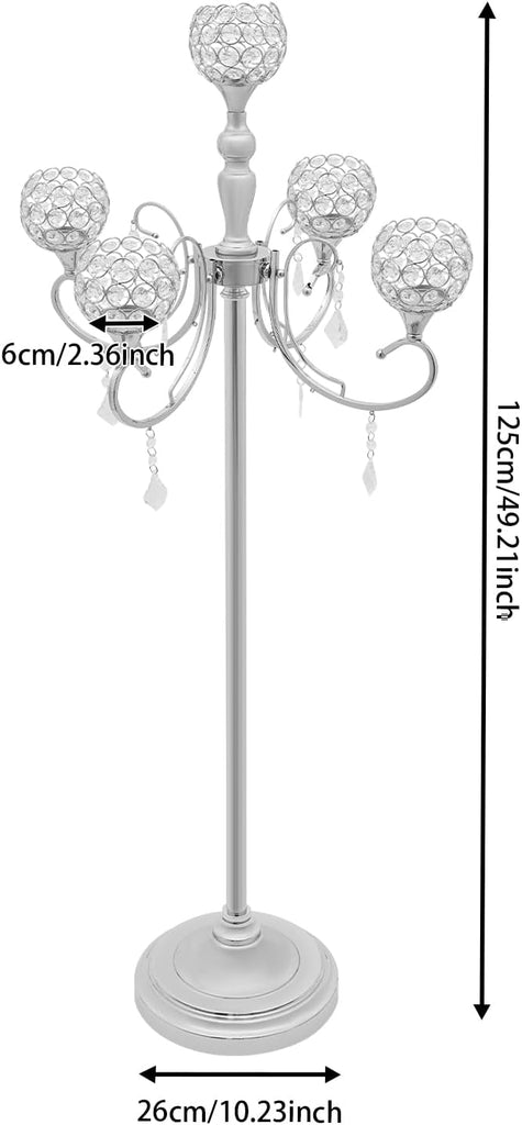 5 Arm Crystal Candelabra Centerpieces for Tables 49 Inch Gold/Silver Candle Holder Table Decoration Stand with