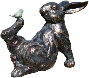 Rabbit & Bird Resin Indoor Outdoor Garden Ornament Bronze Effect Decoration Patio Decking Statue Farmhouse Style