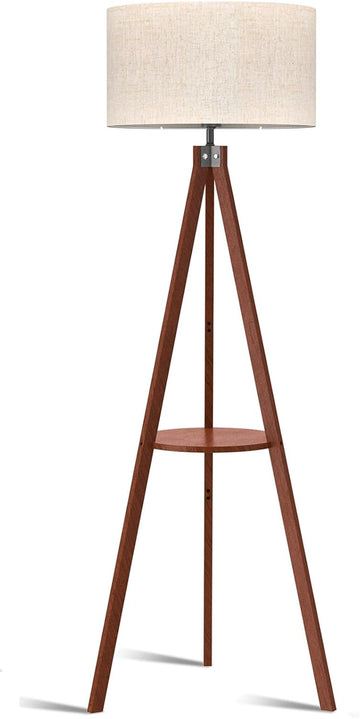 Tripod Floor Lamp, Mid Century Wood Standing Lamp, Modern Design Shelf Floor Lamp