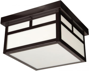 Outdoor Flush Mounts with Tea-Stained Glass Shades, Burnished Copper