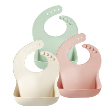 Set of 3 Silicone Baby Bibs Waterproof, Soft, Unisex, 10-72 Months (Pink/Green/Beige)