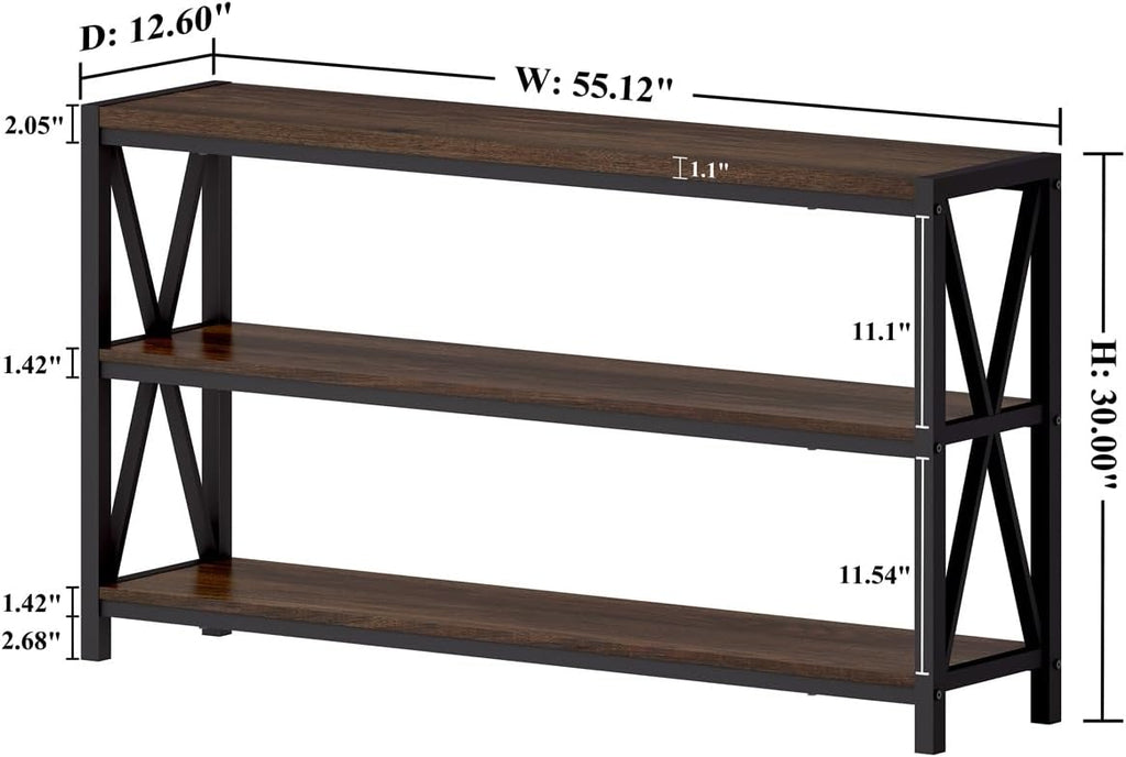 Console Table , Modern Entry Table with 3 Tier Shelves, Couch Tables Behind Sofa (55 Inch, Dark Walnut)