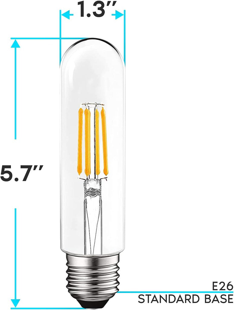 T10 LED Bulb, 5W=60W Equivalent, 3000K Soft White, Vintage Edison Filament Bulb, 500 Lumens, Tubular Light Bulb, Damp (3 Pack)