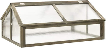 Cold Frame Greenhouse, 44.8"x31.4"x19.6" Gray Wooden Garden Planter Bed with Double Hinged Roofs, Open Bottom Raised