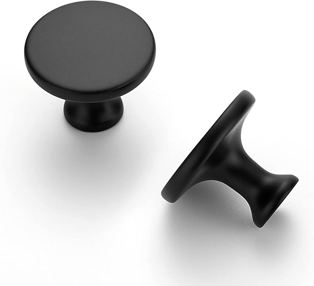 5 Pack 1-1/4 Inch Matte Black Round Kitchen Cabinet Knobs,Zinc Solid Drawer Pulls,Cabinet Handles and Bathroom, Modern