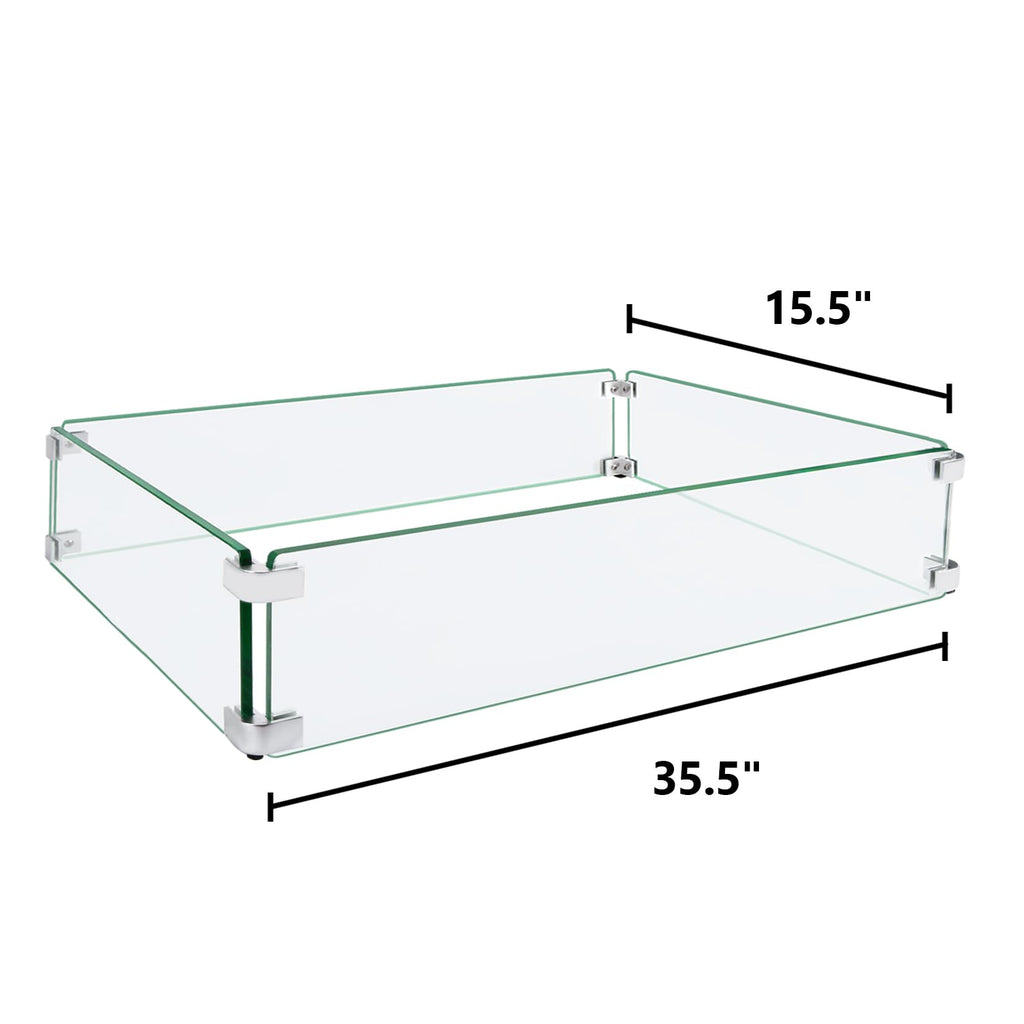 Fire Pit Wind Guard, 35.5"x15.5"x6" Fire Pit Wind Guard Rectangle