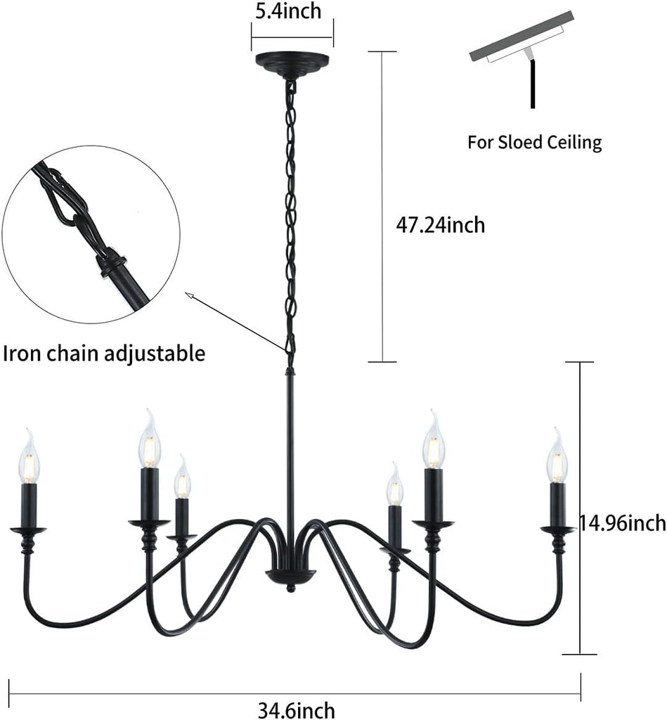 Black Chandelier,6-Light Rustic Industrial Iron Chandeliers for Dining Room Lighting Fixtures Hanging